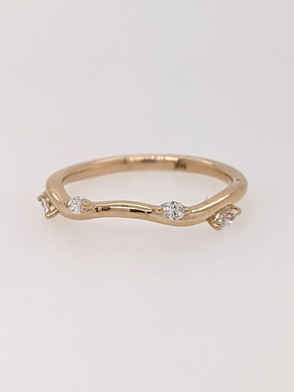 14K Yellow Gold Chevron Band with Marquise Diamond Accents | Stackable Design